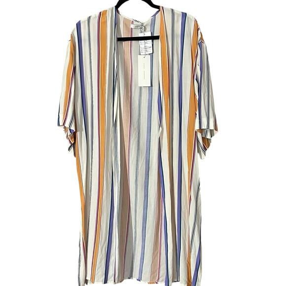 Lush Womens Size Medium Open Front Kimono Cover Up Rainbow Stripe Side Slits NWT - Picture 1 of 6